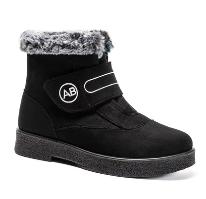 Bottines Femmes - Modèle AB - Bottines noires avec doublure en fourrure, fermeture velcro et semelle épaisse, vue latérale