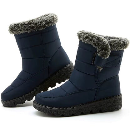 Bottines de Neige Femme : Élégance et Performance Hivernale – vue latérale avec finition en fourrure grise et semelle antidérapante