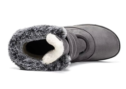 Bottines Femmes - Modèle AB en cuir gris avec fourrure synthétique, vue de dessus, col fourré et semelle antidérapante.