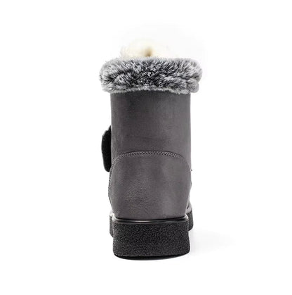 Bottines Femmes - Modèle AB en cuir gris avec col en fourrure, vue arrière, semelle antidérapante.