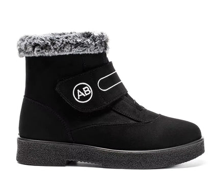 Bottines Femmes - Modèle AB - Bottines noires avec fourrure synthétique au col et semelle épaisse, vue latérale droite
