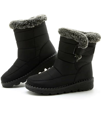 Bottines de Neige Femme : Élégance et Performance Hivernale – Bottines noires avec doublure en fourrure grise et semelle épaisse antidérapante