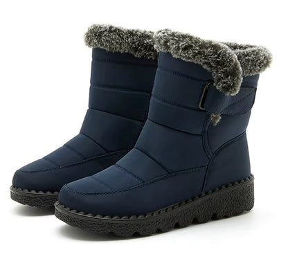 Bottines de Neige Femme : Élégance et Performance Hivernale – Bottines bleu marine avec fourrure synthétique et semelle épaisse antidérapante