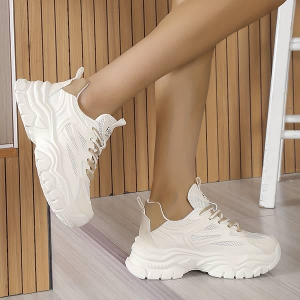 Chaussures orthopédique Chunky Blanches avec Détails Marron - Confort Orthopédique