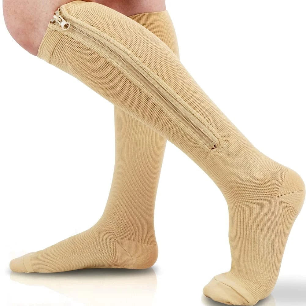 Chaussettes Contention Homme Fermeture Éclair - Beige / S/M