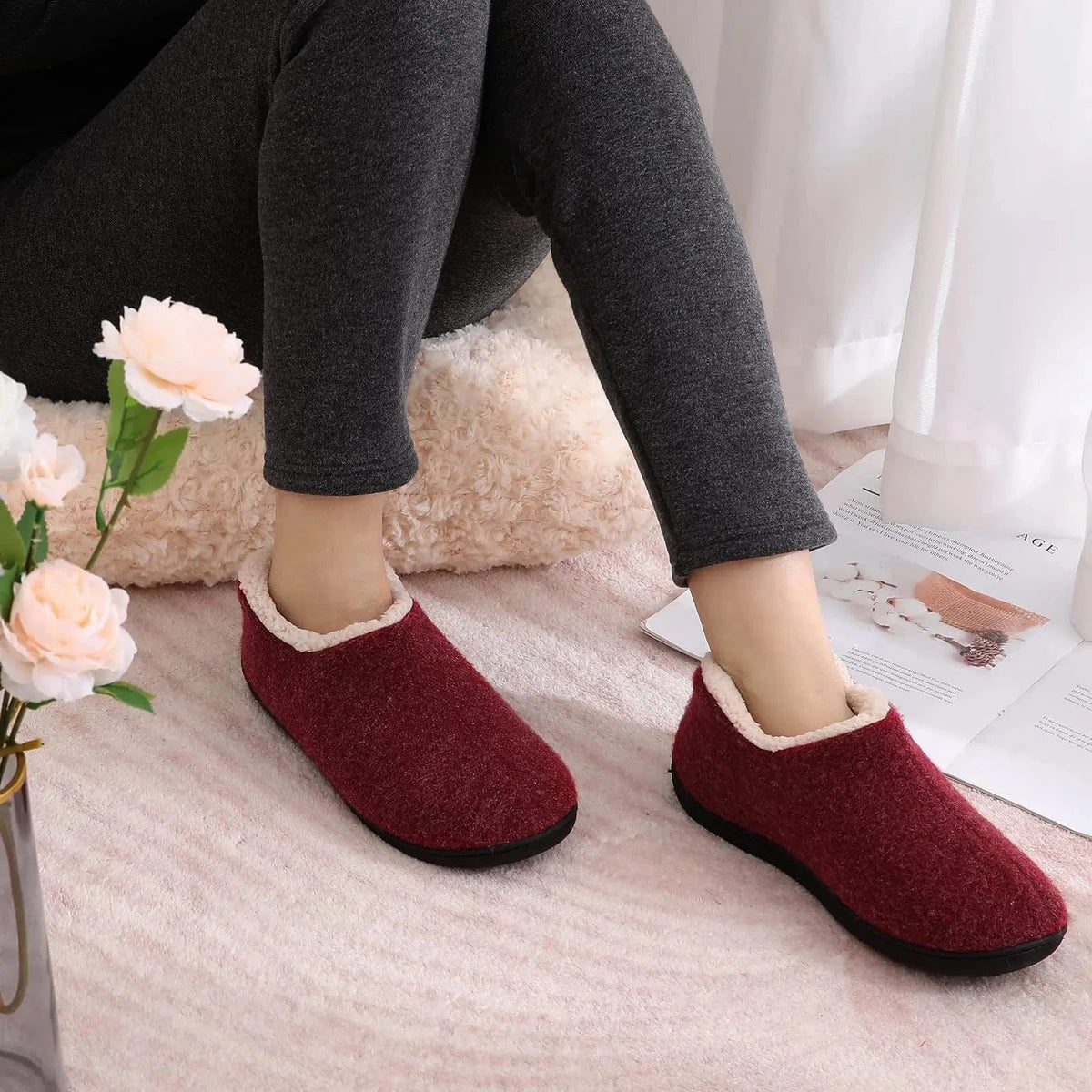 Chausson Orthopédique Femme Design et Chaud pour l’Hiver - Rouge / 40