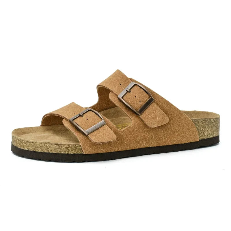 Claquette orthopédique homme double bride en liège - Camel / 45