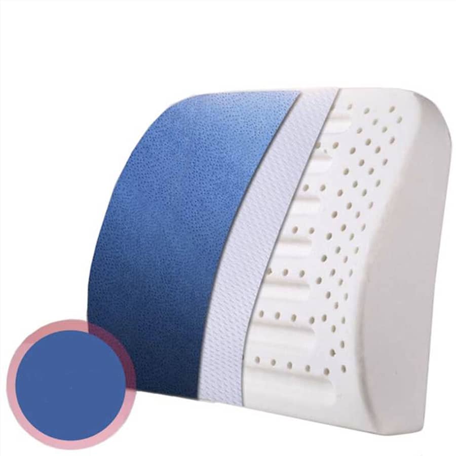 Coussin Orthopédique Dos en Latex – Coussin avec texture bleue et blanche, design ergonomique pour un soutien lombaire.