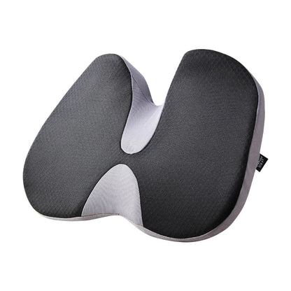 Coussin Orthopédique en Mousse à Mémoire de Forme pour Chaise ou Siège Automobile – vue de côté avec texture en mesh et coloris noir et gris