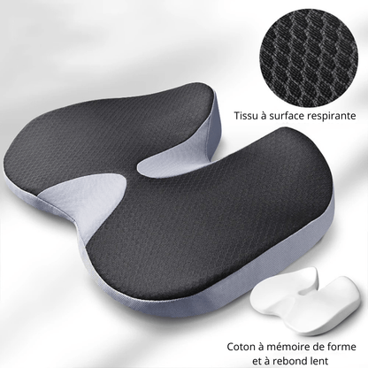 Coussin Orthopédique en Mousse à Mémoire de Forme pour Chaise ou Siège Automobile – coussin noir avec contours arrondis et texture mesh respirante