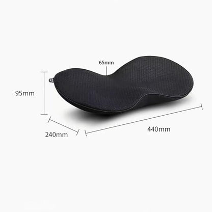 Coussin Orthopédique Lombaire Ergonomique pour Voiture – vue de dessus montrant la forme ergonomique et la texture en mesh noir