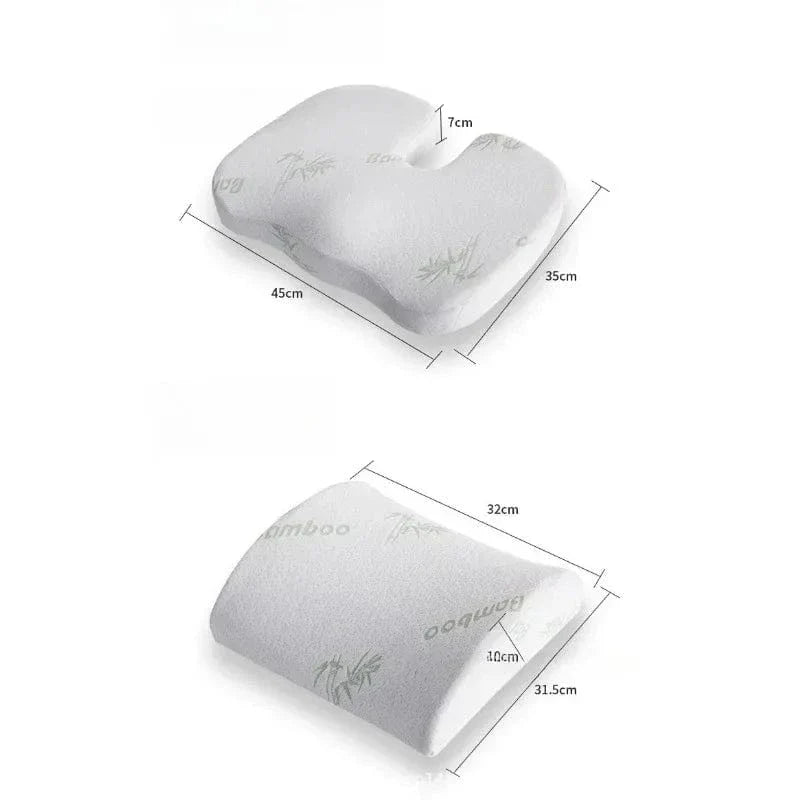 Double Coussin Orthopédique Dos, Assise Et Dossier – vue de dessus montrant la forme ergonomique et les dimensions des coussins