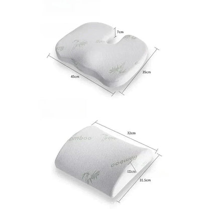 Double Coussin Orthopédique Dos, Assise Et Dossier – vue de dessus montrant la forme ergonomique et les dimensions des coussins