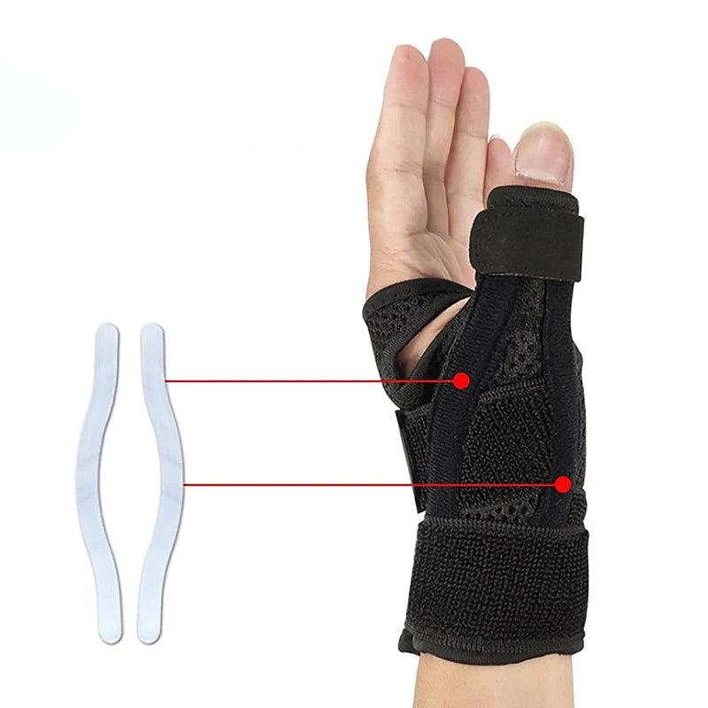 Attelle canal carpien noire portée sur un poignet, avec détails en matière Mesh et design ergonomique pour un soutien ciblé.