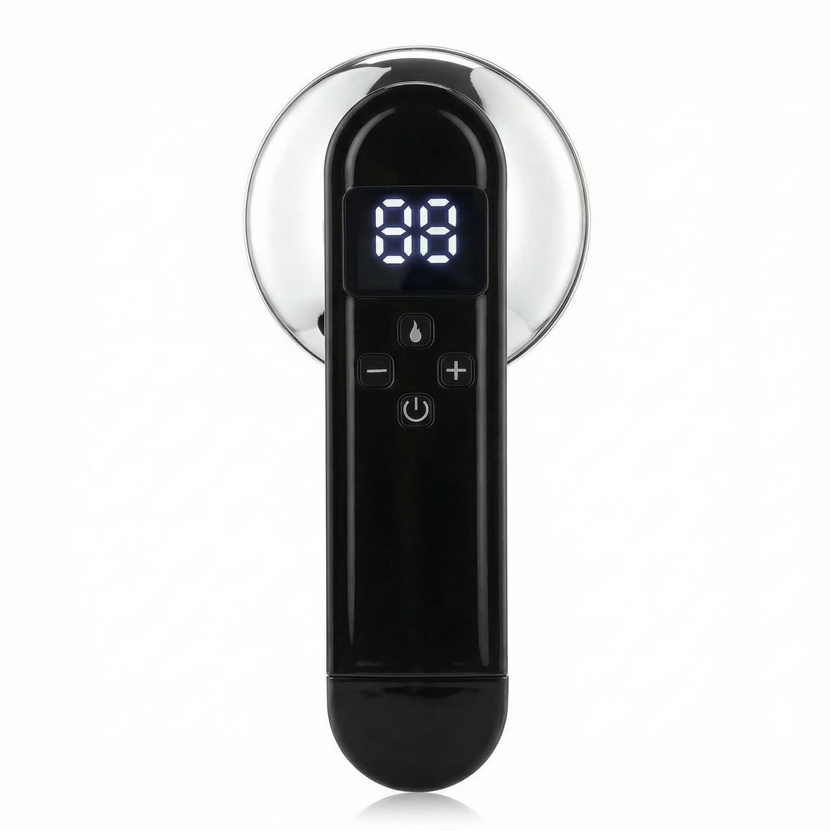 Appareil anticellulite fréquence radio - Vue de face avec écran digital lumineux et boutons de contrôle, finition noire brillante.