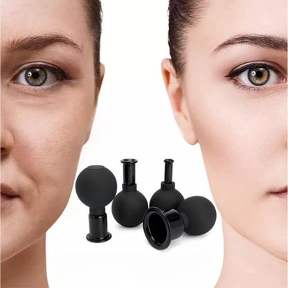 Lot de 4 ventouses anti-cellulites noires sur fond blanc, montrant les ventouses en silicone avec un design ergonomique.