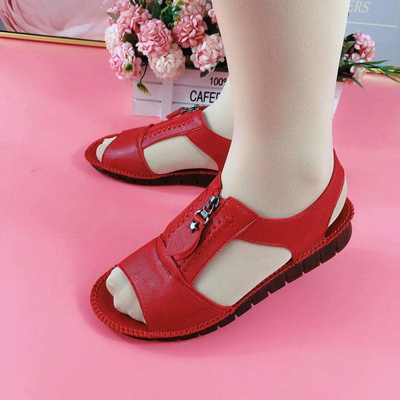 Sandales d'été en cuir synthétique à semelle plate pour femmes Confort Orthopédique