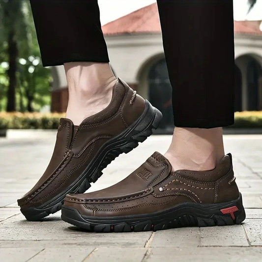 Mocassins homme en cuir marron orthopédiques