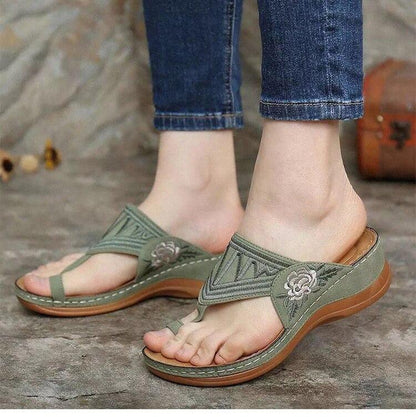 Sandales orthopédique femme brodées de fleurs Confort Orthopédique