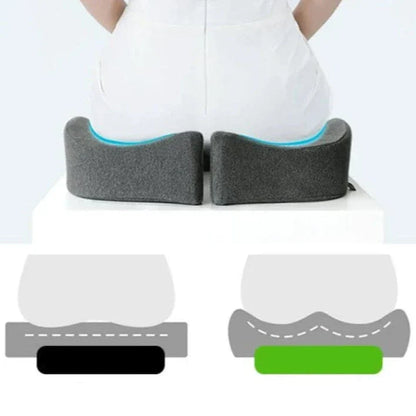 Oreiller Orthopédique pour Siège de Voiture ou de Bureau – vue arrière montrant le soutien lombaire avec mousse à mémoire de forme grise