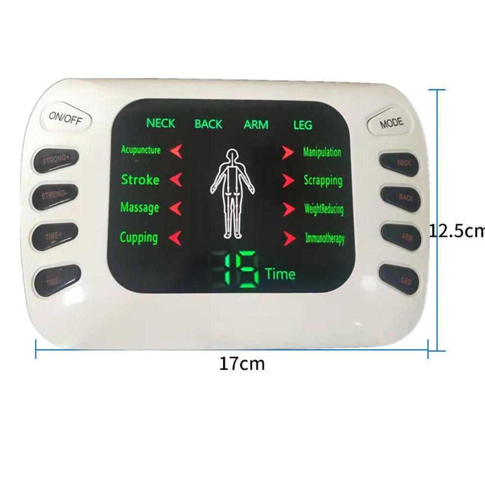 Appareil de Massage à Impulsions Électriques ZenPulse – vue de face avec écran affichant les modes de massage et les zones ciblées