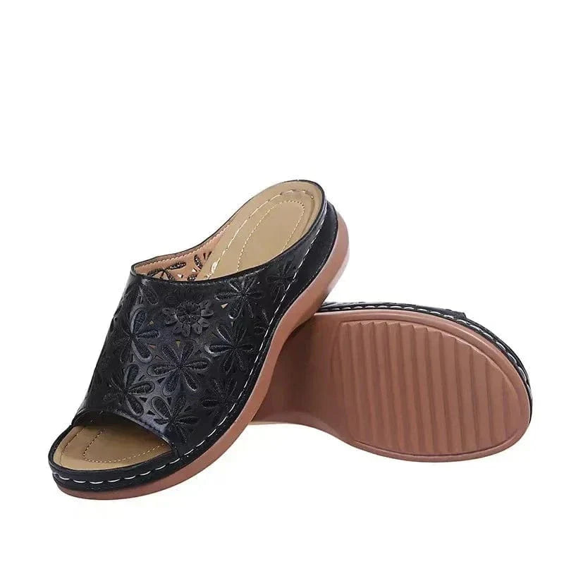 Sandale Orthopédique Femme à Talon en Similicuir Noir - 38