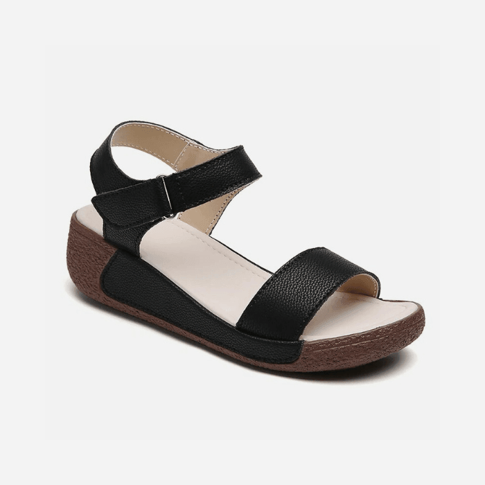 SANDALES ORTHOPÉDIQUES COMPENSÉES CONFORTABLES EN CUIR POUR FEMME - Confort Orthopédique