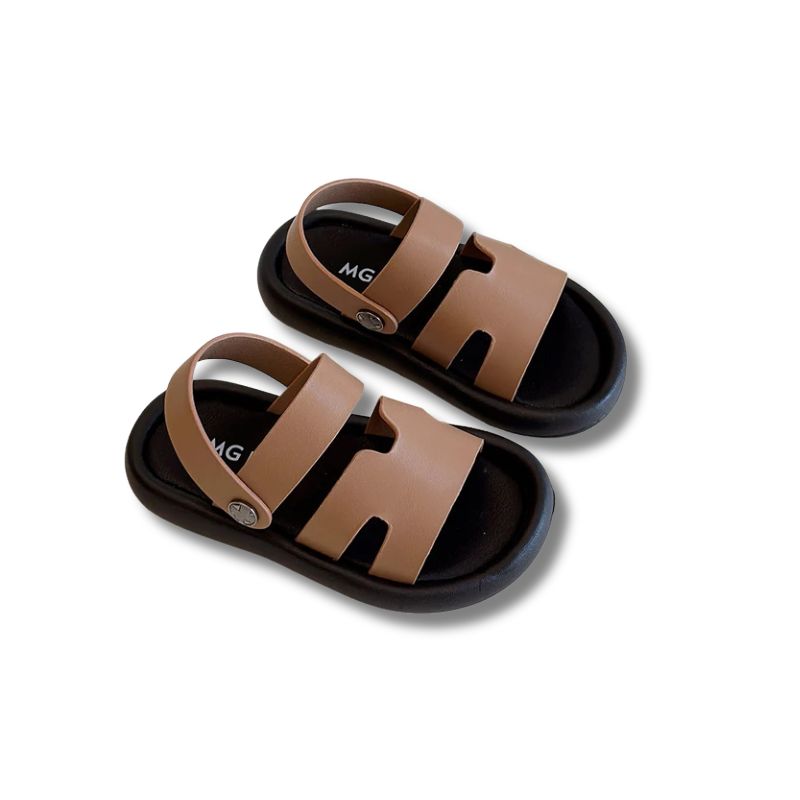 Sandales cuir enfant – Design ergonomique avec lanières marron et semelle noire