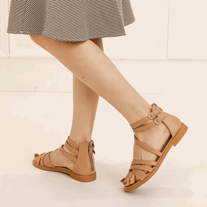 SANDALES ORTHOPÉDIQUES PLATES EN CUIR FEMME