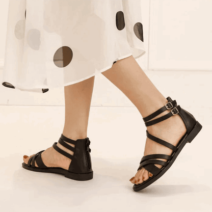 SANDALES ORTHOPÉDIQUES PLATES EN CUIR FEMME