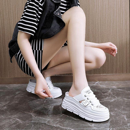 Chaussures respirantes légères à semelles épaisses et perforées pour femmes - Confort Orthopédique