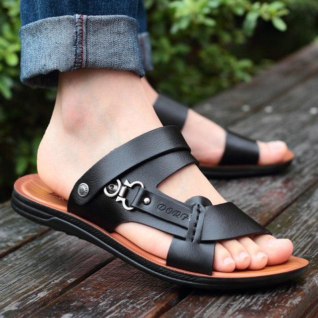 Sandales en cuir à bout ouvert pour hommes - Spillo Confort Orthopédique