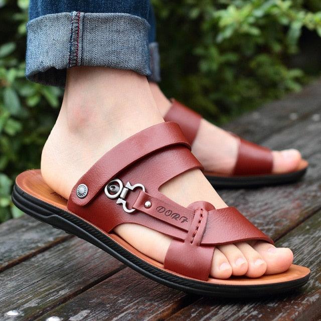Sandales en cuir à bout ouvert pour hommes - Spillo Confort Orthopédique