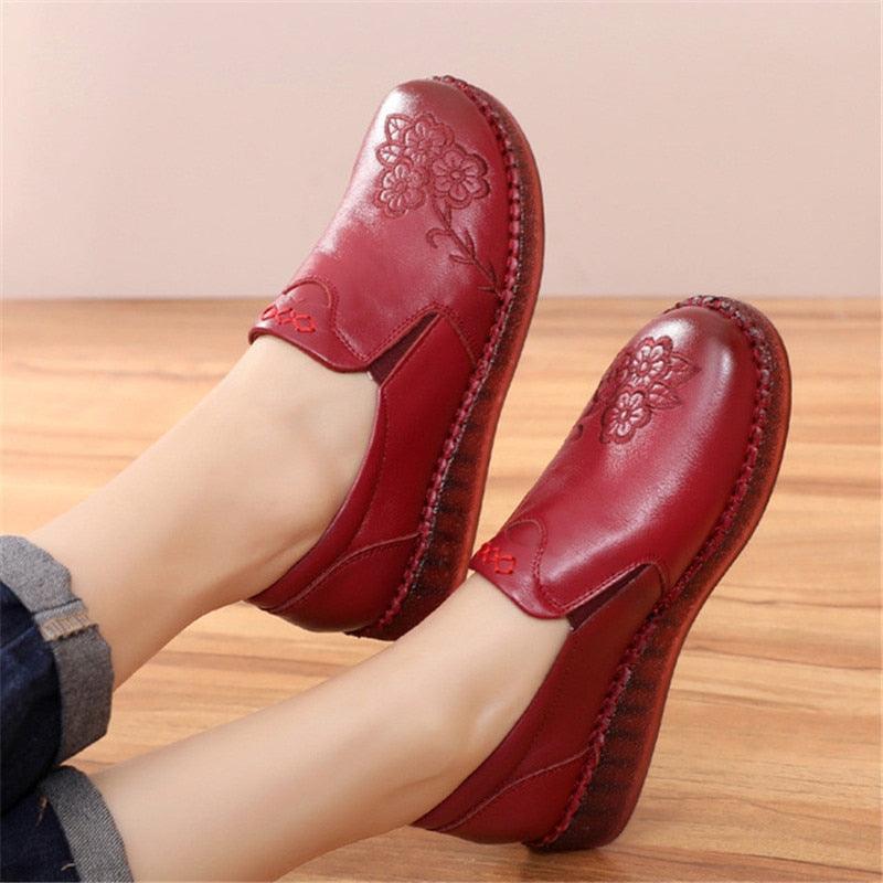 Chaussures de sport plates en cuir Tang Confort Orthopédique