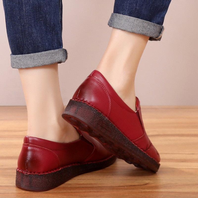 Chaussures de sport plates en cuir Tang Confort Orthopédique
