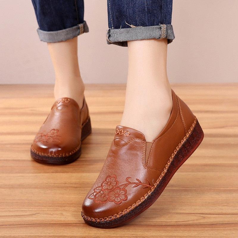 Chaussures de sport plates en cuir Tang Confort Orthopédique