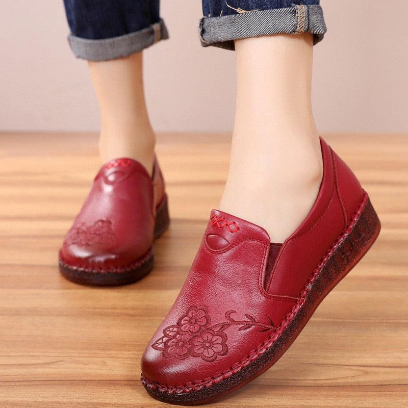 Chaussures de sport plates en cuir Tang Confort Orthopédique