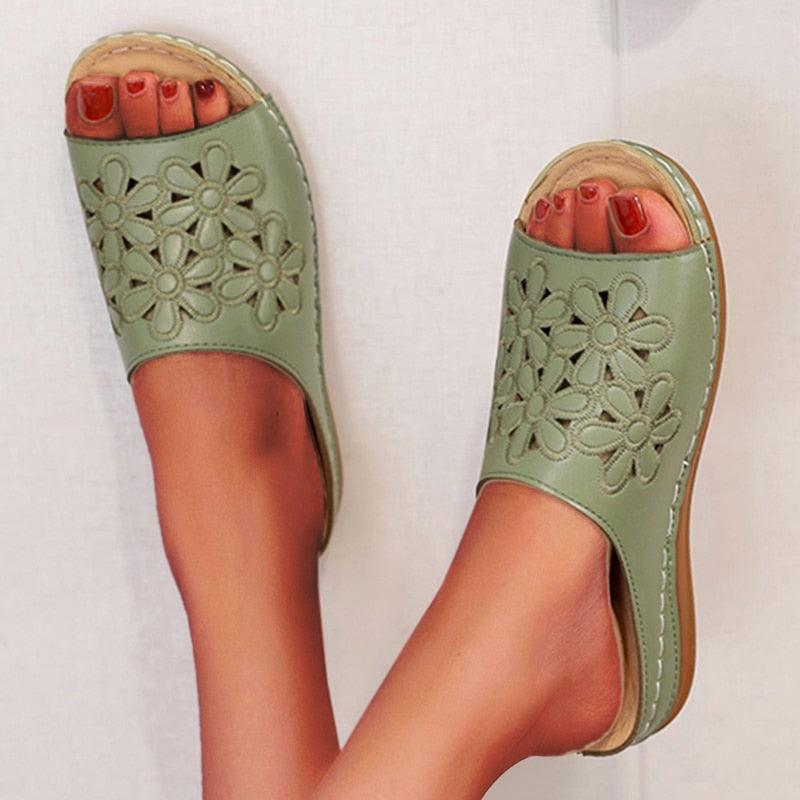 Sandales souples à la mode à motif fleurie Confort Orthopédique