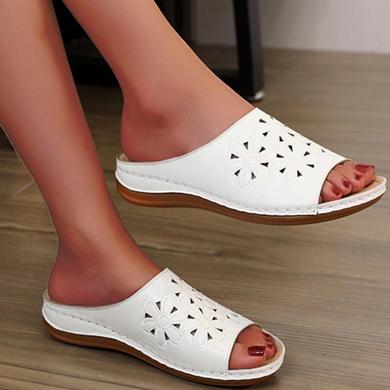 Sandales souples à la mode à motif fleurie Confort Orthopédique