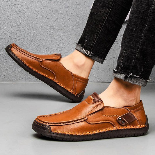 Mocassins en cuir à semelle caoutchouc pour hommes - Voltem - Confort Orthopédique