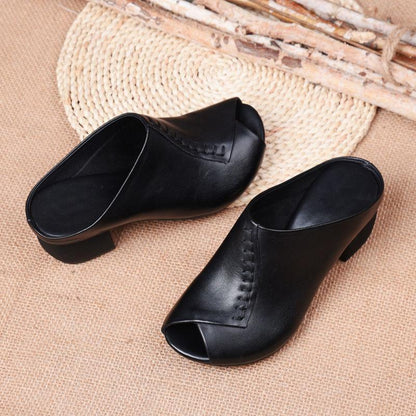 Mules à talons épais à couture à bout ouvert Confort Orthopédique