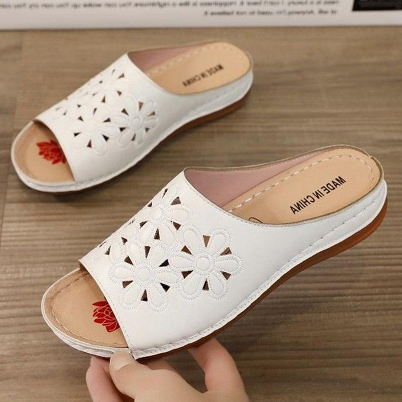 Sandales souples à la mode à motif fleurie Confort Orthopédique