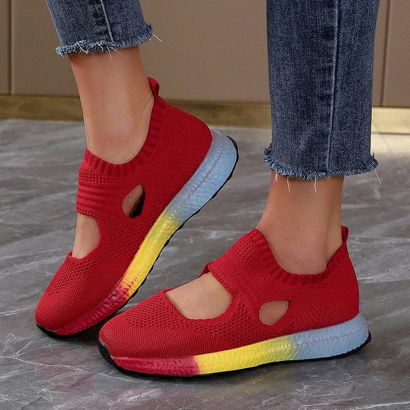 Baskets orthopédiques en maille à semelle arc-en-ciel pour femmes Confort Orthopédique