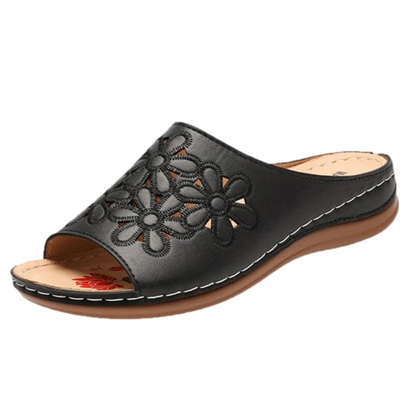 Sandales souples à la mode à motif fleurie Confort Orthopédique
